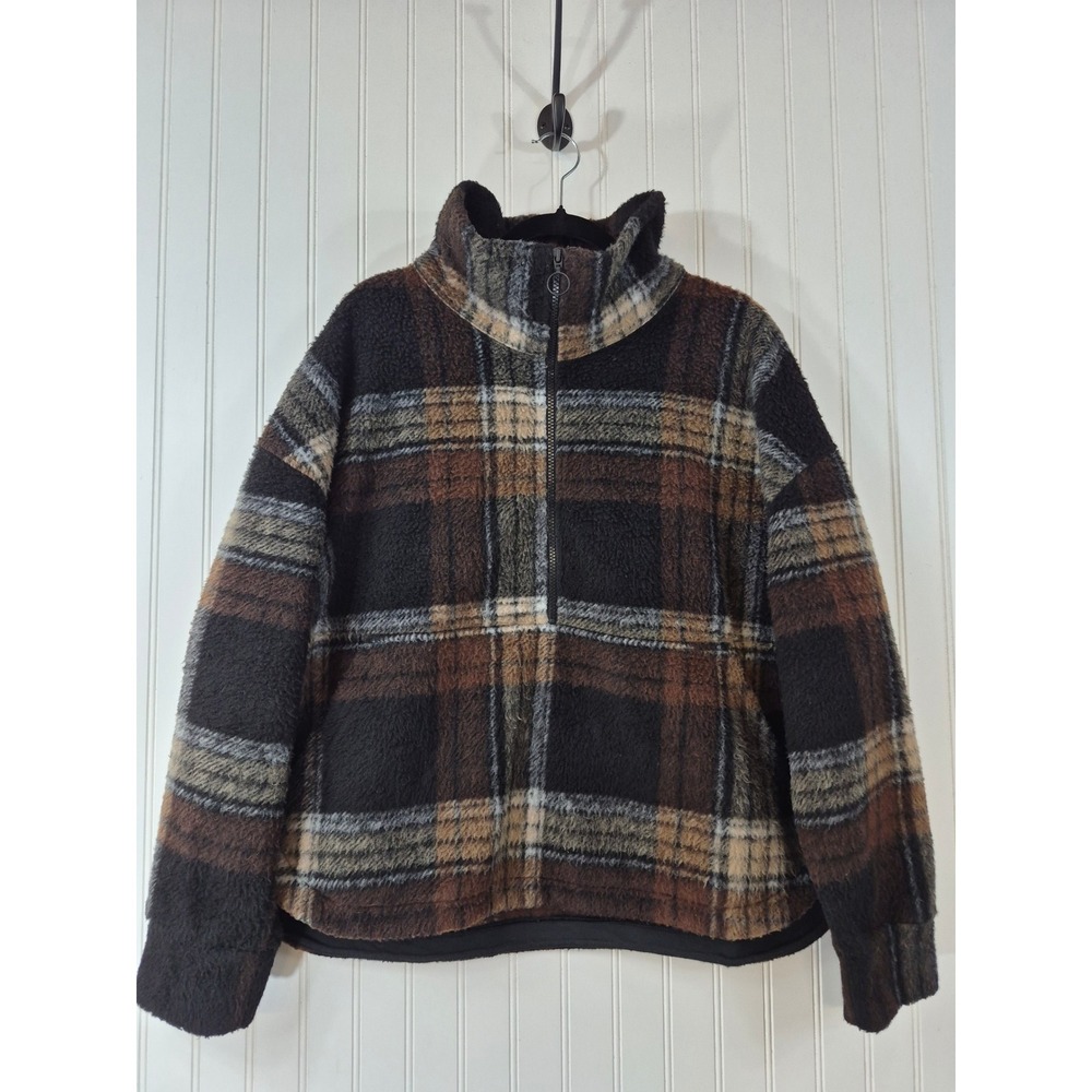 Alpine Design Mens Sherpa Fleece 1/4 Zip Pullover Brown Plaid XXL Outdoor Cozy